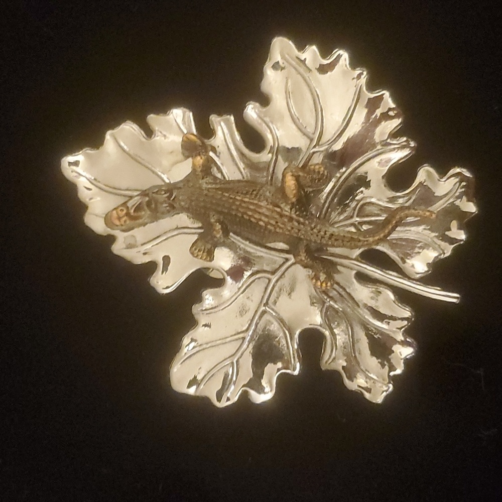 Vintage Sylvia Dahl Scarf Clip, Designed for Neiman Marcus, Maple Leaf Crocodile